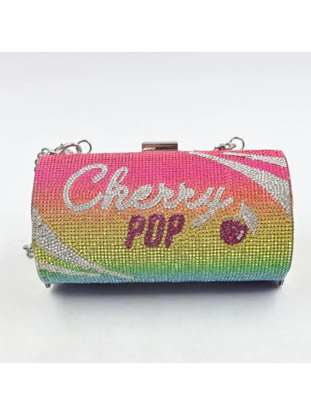 Cherry Pop Rhinestone Clutch Bag Rainbow Crystal Soda Can Evening Purse